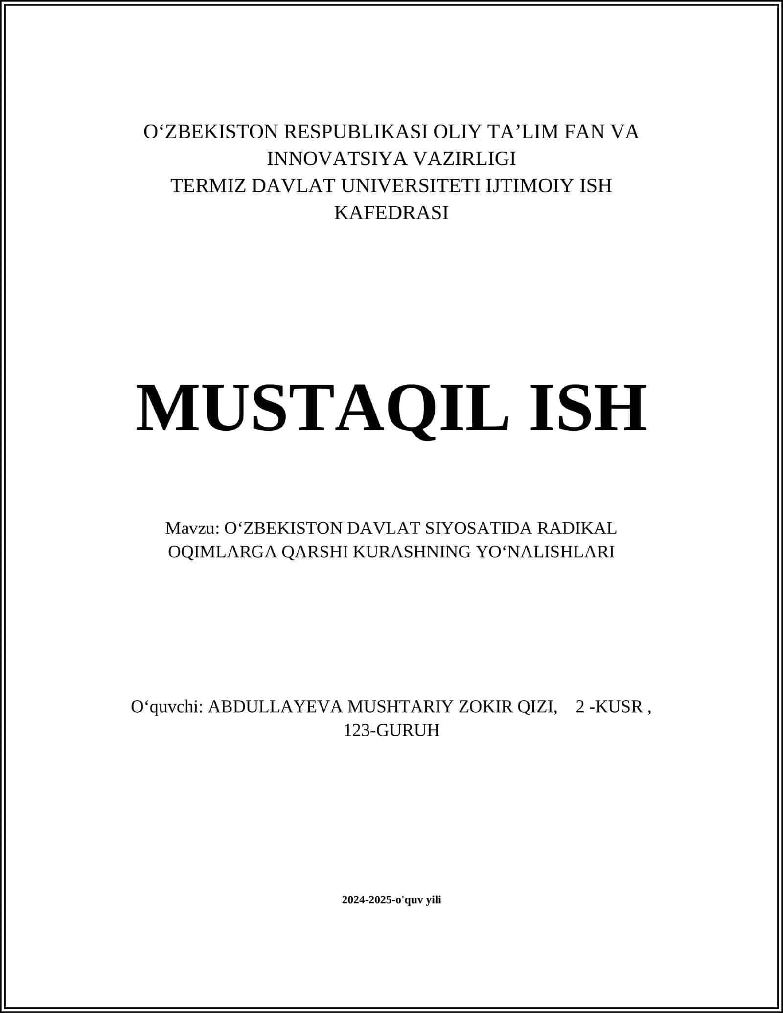 OʻZBEKISTON DAVLAT SIYOSATIDA RADIKAL OQIMLARGA QARSHI KURASHNING YOʻNALISHLARI
