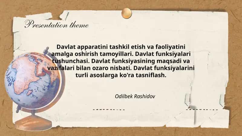 Davlat apparatini tashkil etish va faoliyatini amalga oshirish tamoyillari