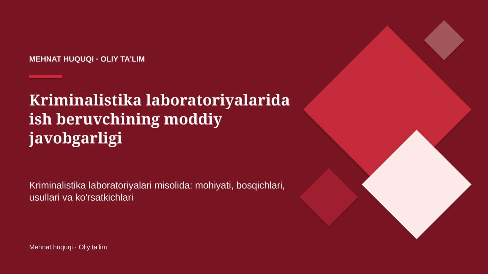 Kriminalistika laboratoriyalarida ish beruvchining moddiy javobgarligi