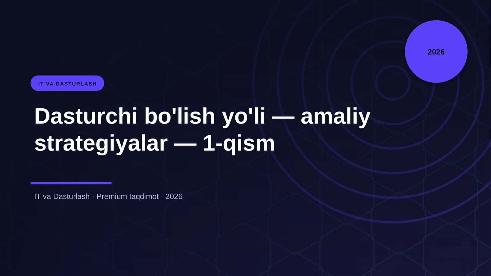 Dasturchi bo'lish yo'li — amaliy strategiyalar — 1-qism