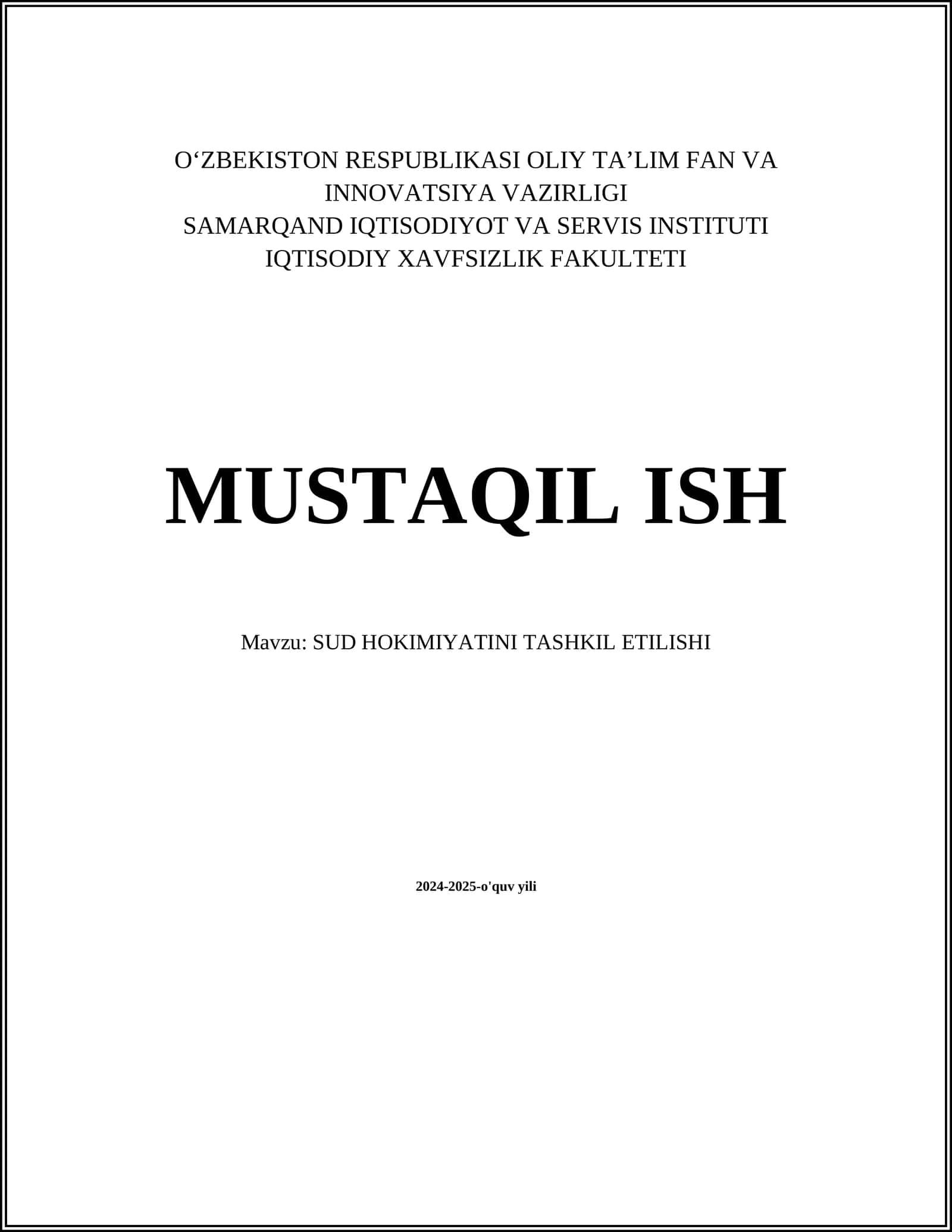 SUD HOKIMIYATINI TASHKIL ETILISHI