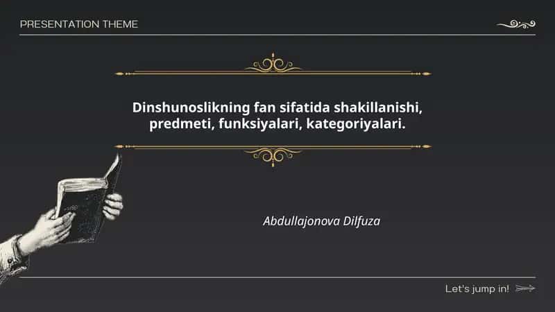 Dinshunoslikning fan sifatida shakillanishi, predmeti, funksiyalari, kategoriyalari