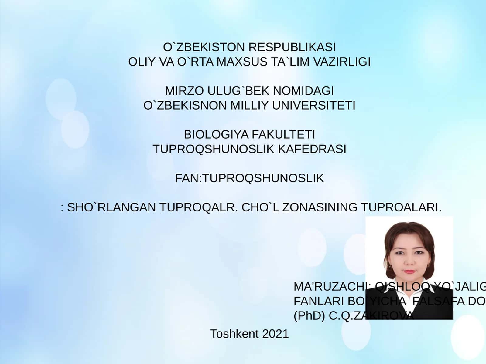SHO`RLANGAN TUPROQALR. CHO`L ZONASINING TUPROALARI