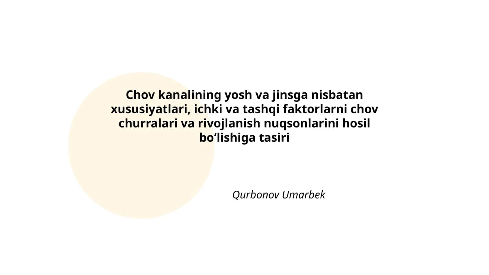 Chov kanalining yosh va jinsga nisbatan xususiyatlari