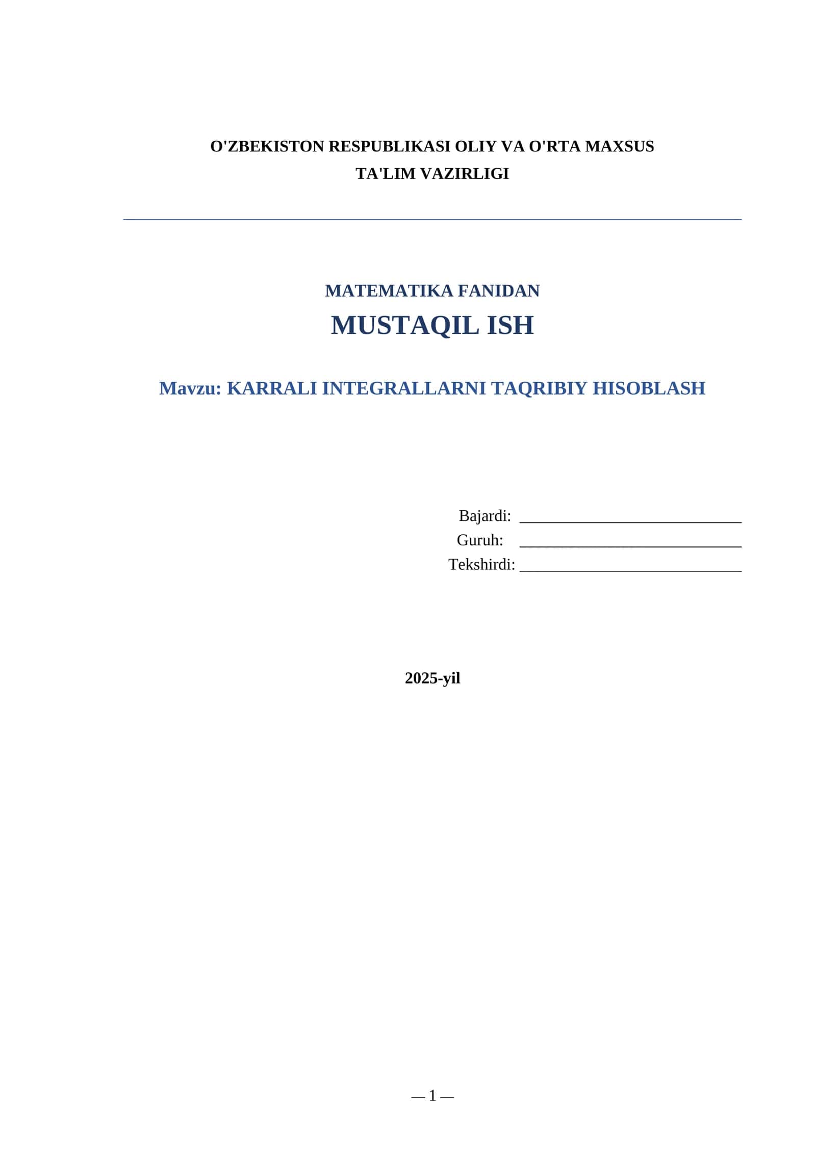 Karrali integrallarni taqribiy hisoblash