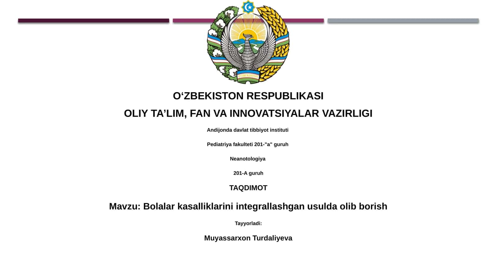 Bolalar kasalliklarini integrallashgan usulda olib borish
