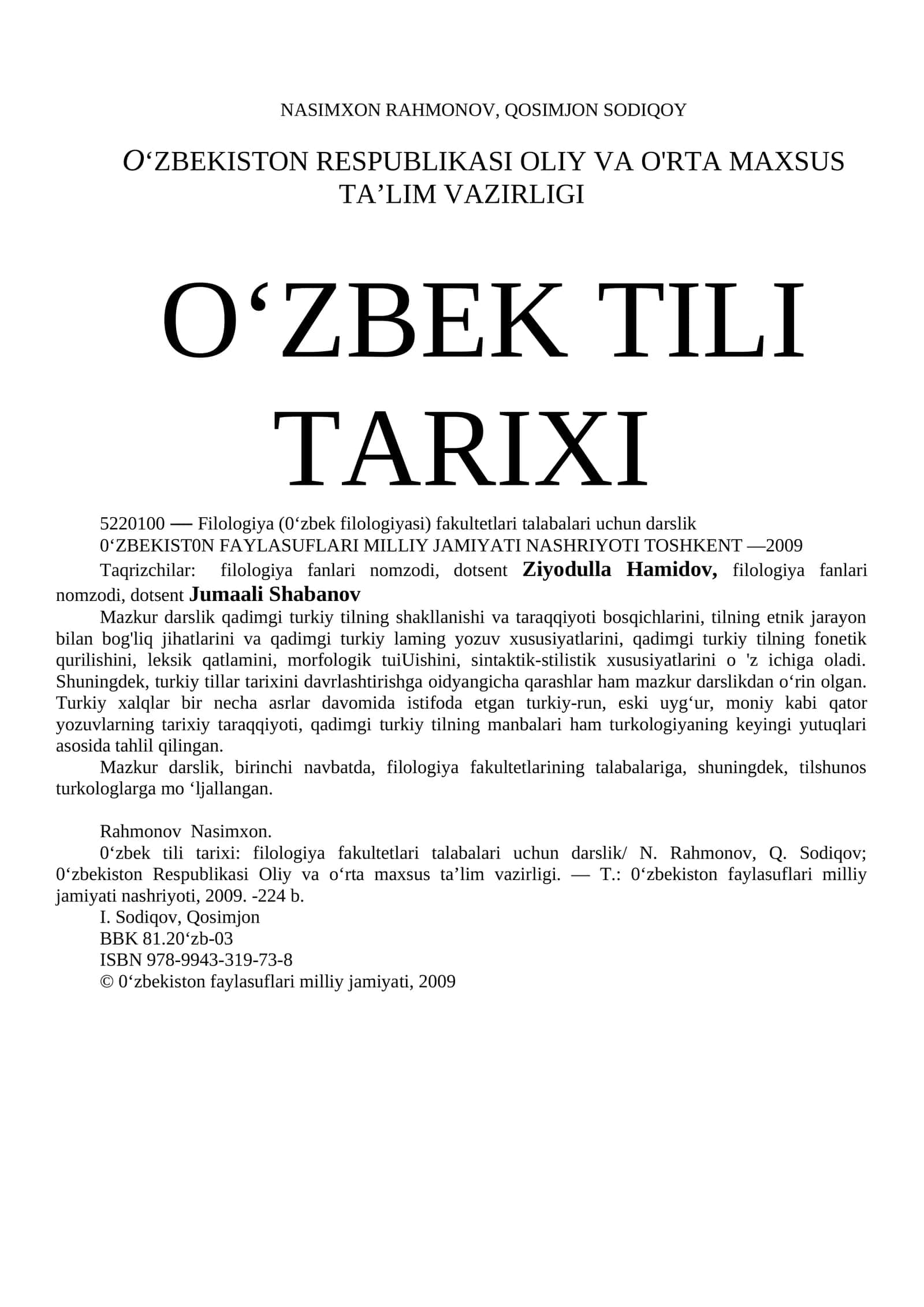 O‘ZBEK TILI TARIXI