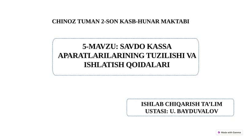 Savdo kassa aparatlarilarining tuzilishi va ishlatish qoidalari.