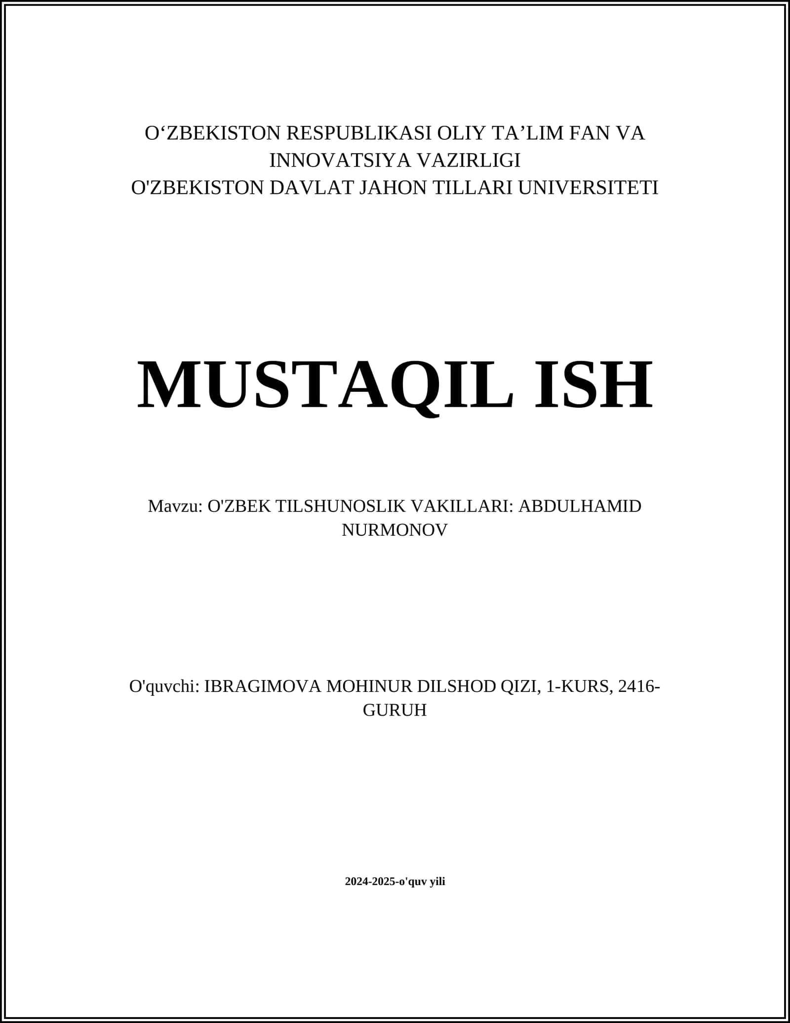 O'ZBEK TILSHUNOSLIK VAKILLARI: ABDULHAMID NURMONOV