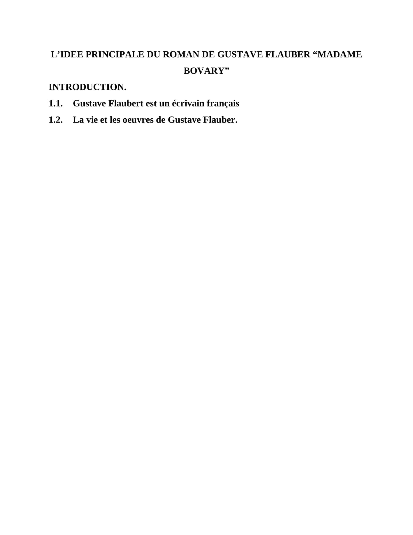 L’IDEE PRINCIPALE DU ROMAN DE GUSTAVE FLAUBER “MADAME BOVARY”