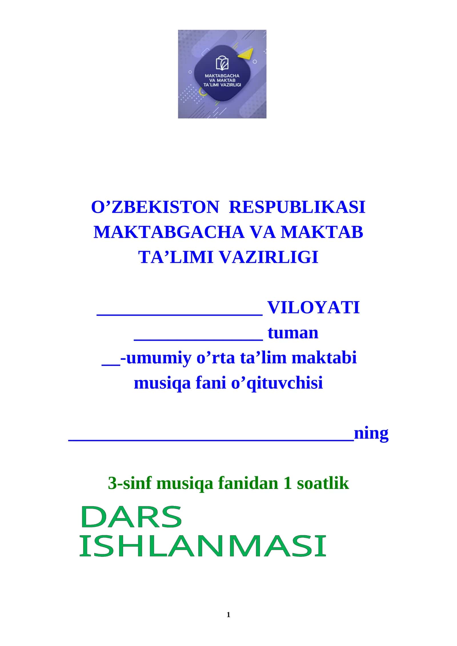3-sinf Musiqa fani dars ishlanmasi