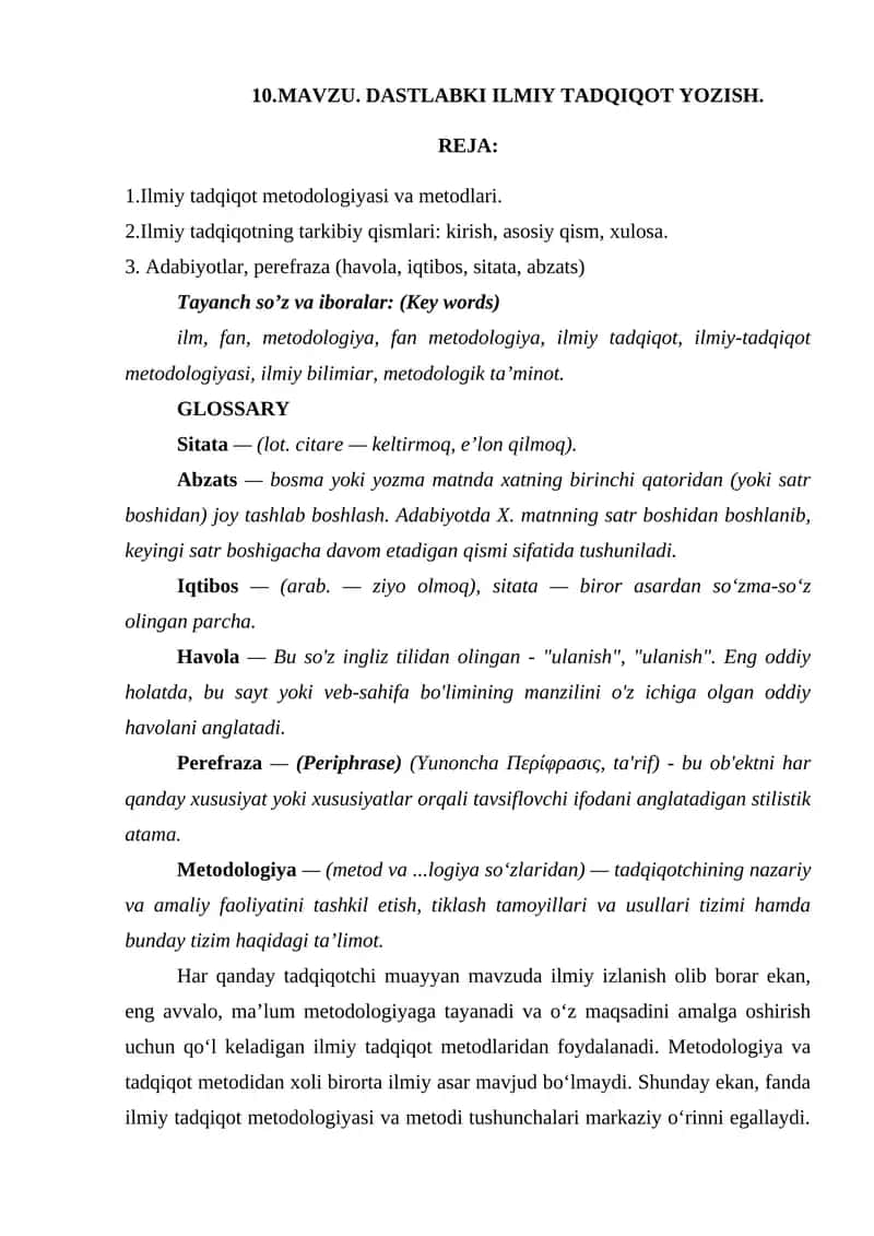 Dastlabki ilmiy tadqiqot yozish