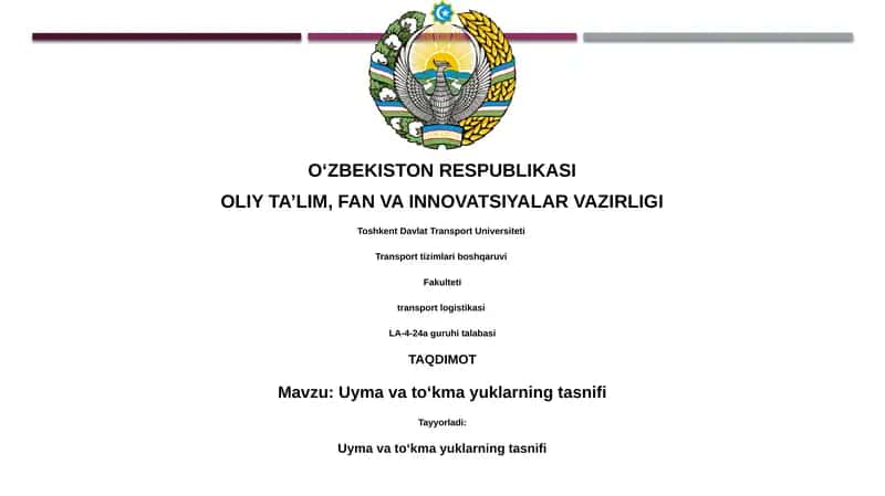 Uymа vа to‘kmа yuklаrning tаsnifi