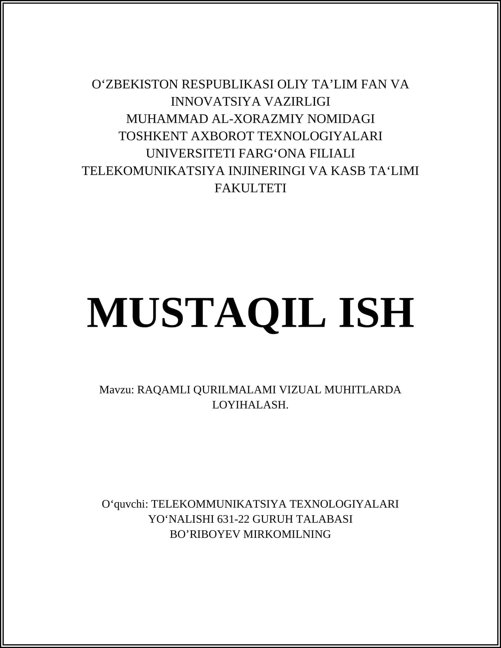 RAQAMLI QURILMALAMI VIZUAL MUHITLARDA LOYIHALASH