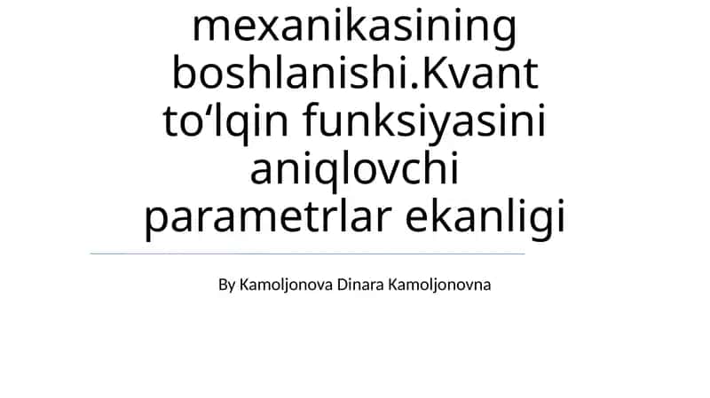 Kvant mexanikasining boshlanishi