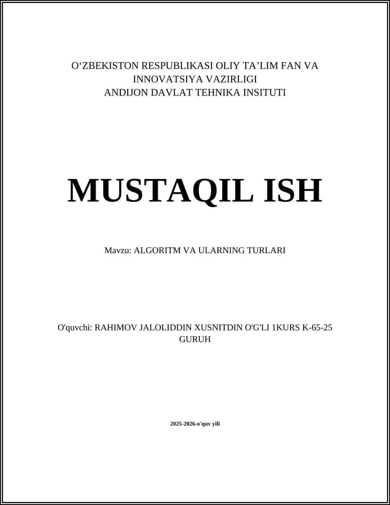 ALGORITM VA ULARNING TURLARI