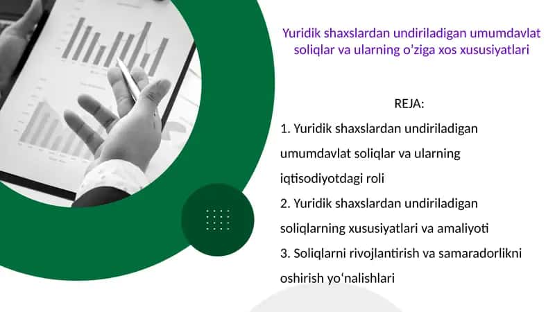 Yuridik shaxslardan undiriladigan umumdavlat soliqlar va ularning o’ziga xos xususiyatlari