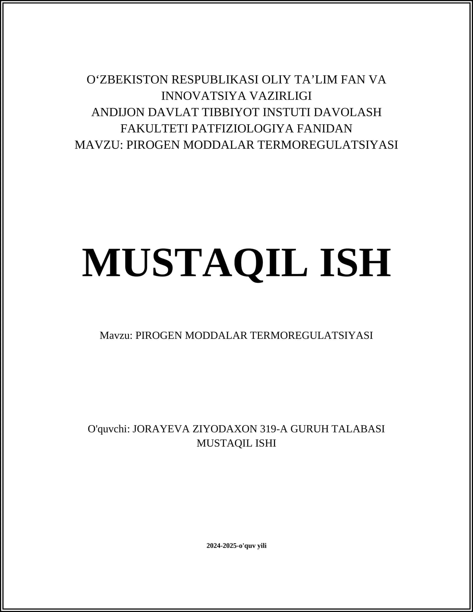 PIROGEN MODDALAR TERMOREGULATSIYASI