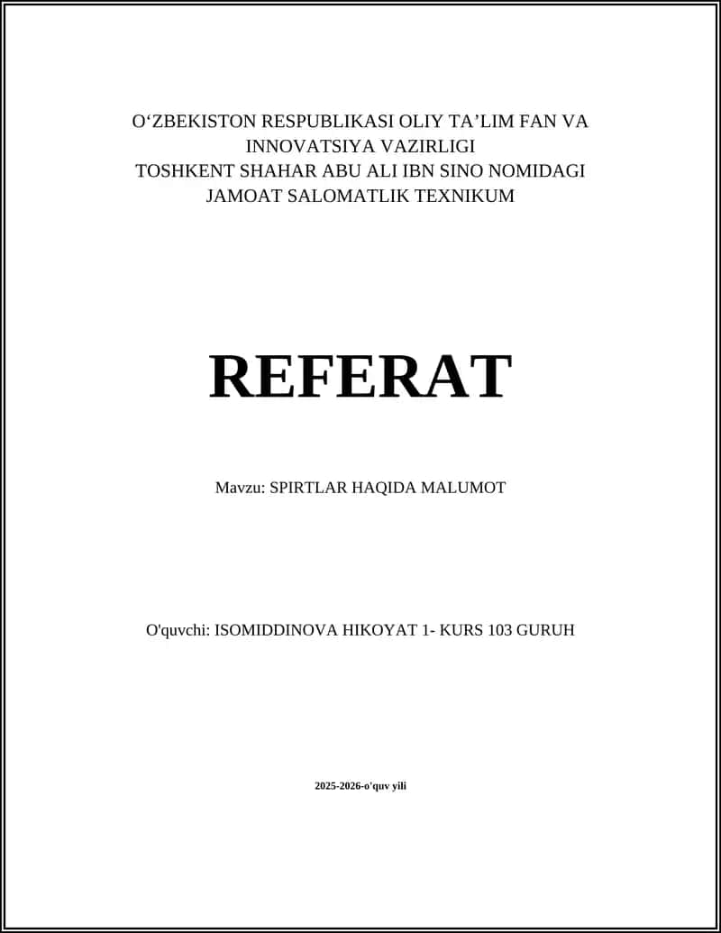 SPIRTLAR HAQIDA MALUMOT