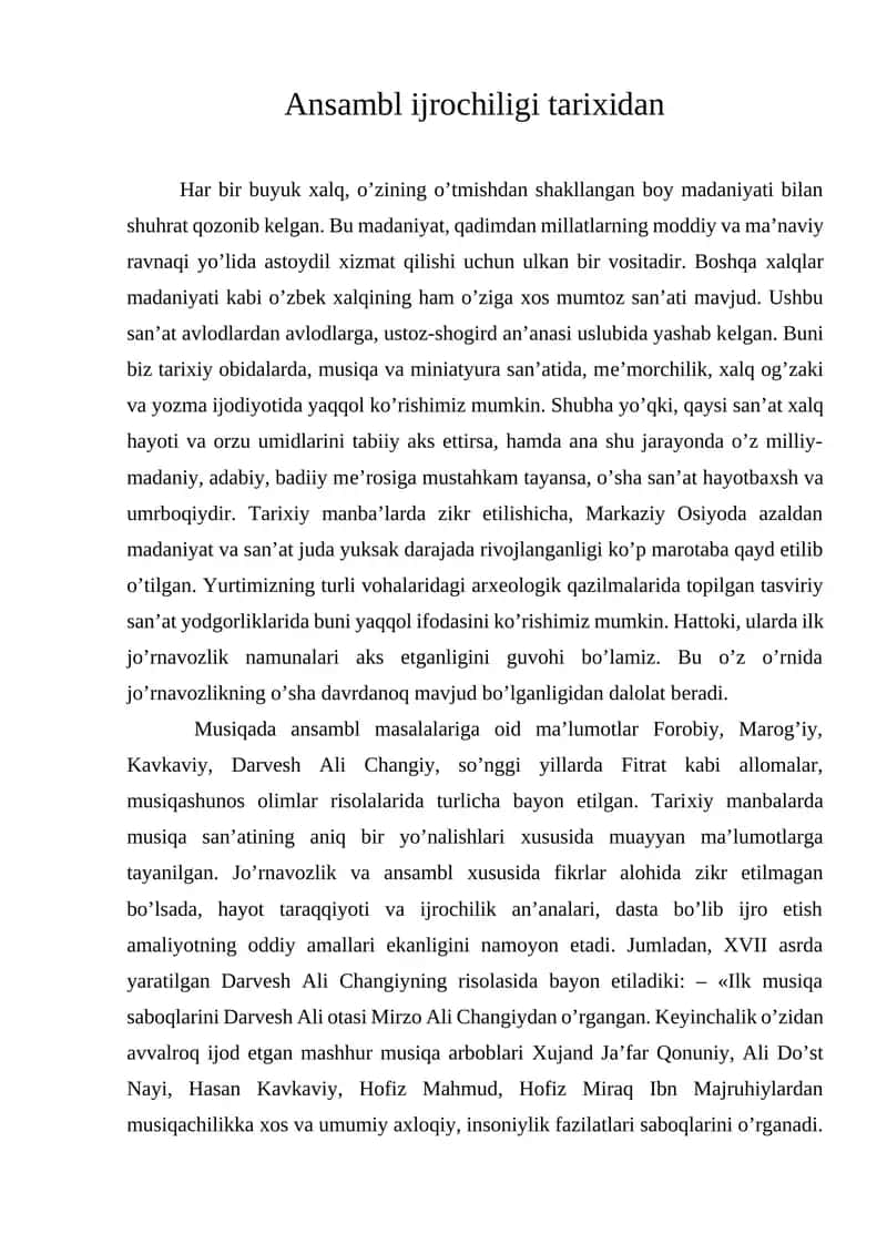 Ansambl ijrochiligi tariхidan