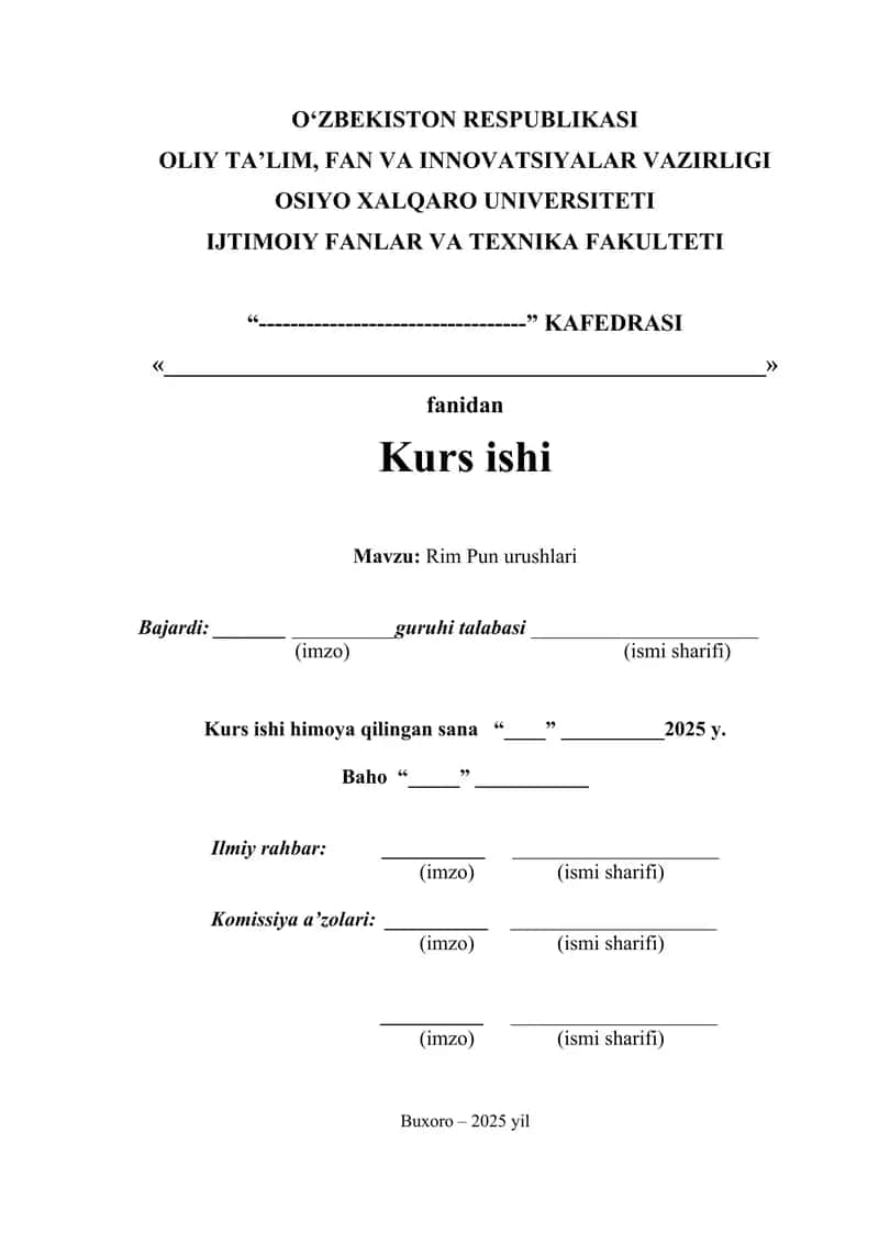 Rim Pun urushlari kurs ishi