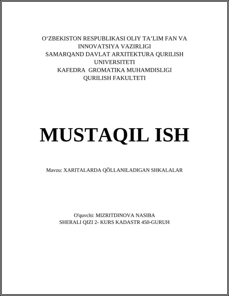 XARITALARDA QÕLLANILADIGAN SHKALALAR