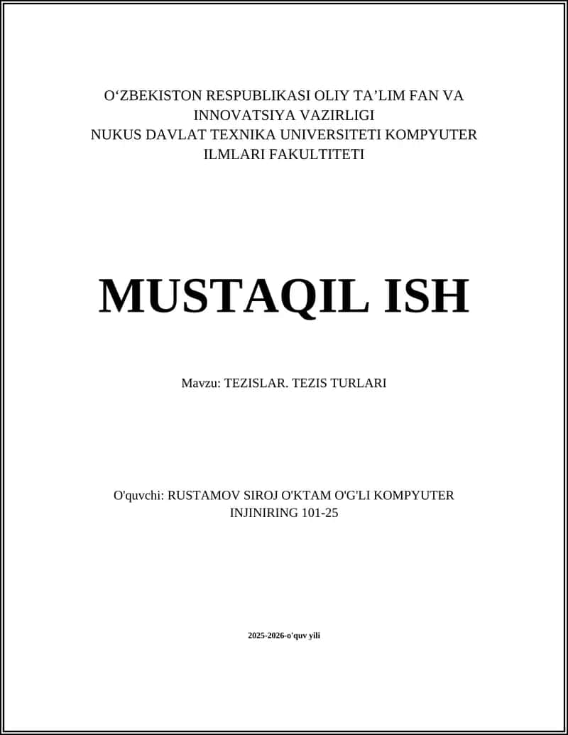 TEZISLAR. TEZIS TURLARI