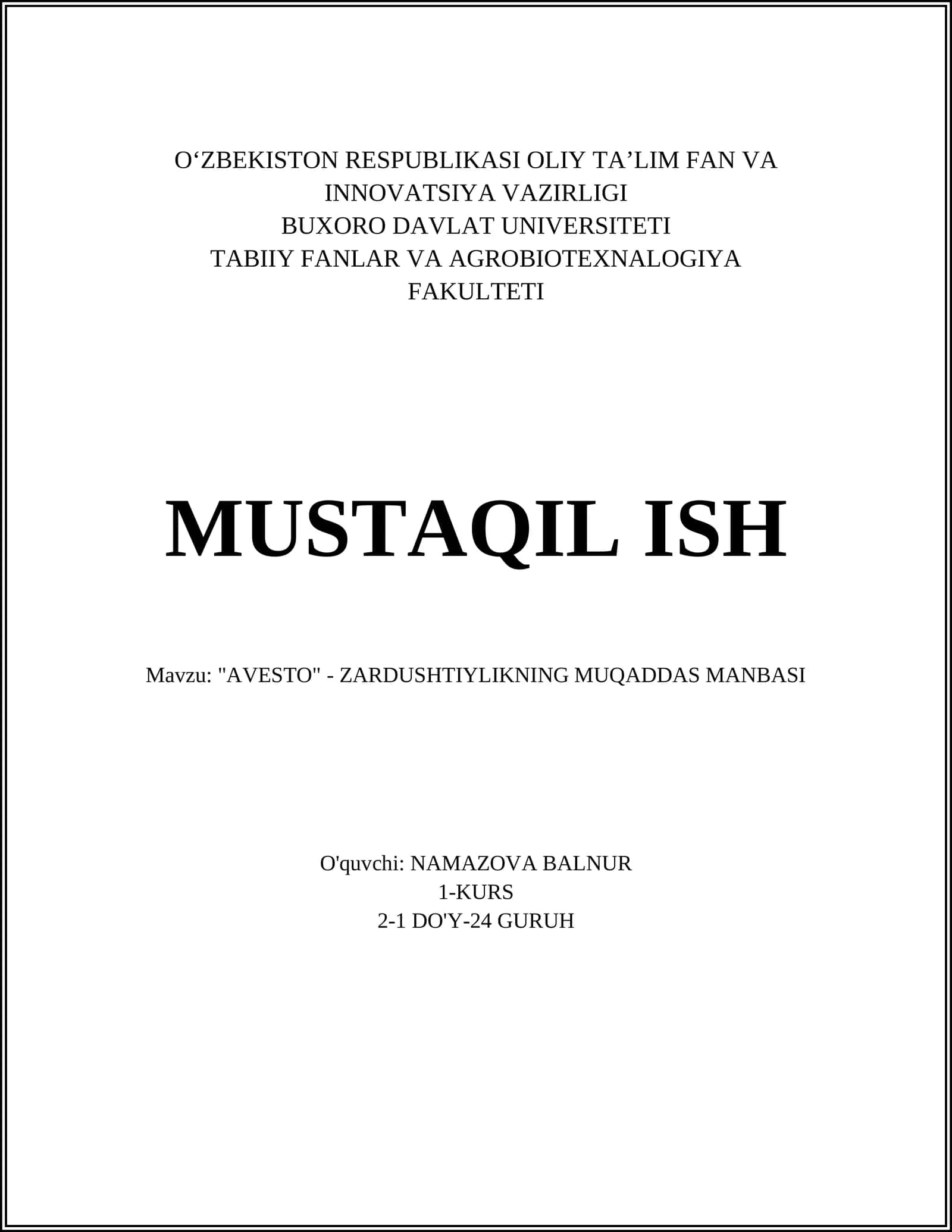 Avesto - Zardushtiylikning Muqaddas Manbasi