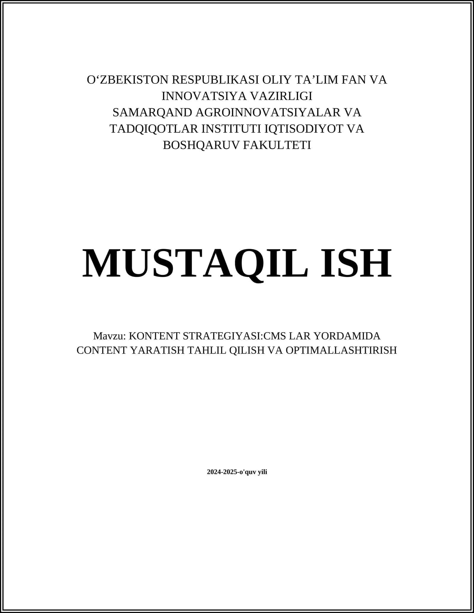 KONTENT STRATEGIYASI:CMS LAR YORDAMIDA CONTENT YARATISH TAHLIL QILISH VA OPTIMALLASHTIRISH
