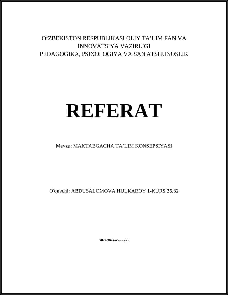 MAKTABGACHA TAʼLIM KONSEPSIYASI