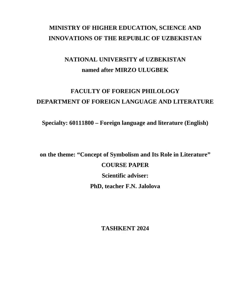 Course Paper on "Concept of Symbolism and Its Role in Literature"