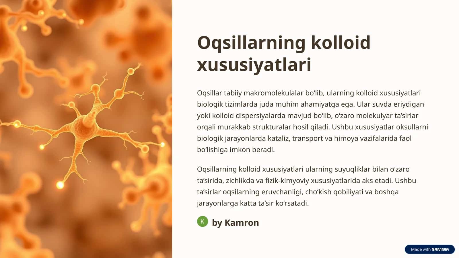 Oqsillarning kolloid xususiyatlari
