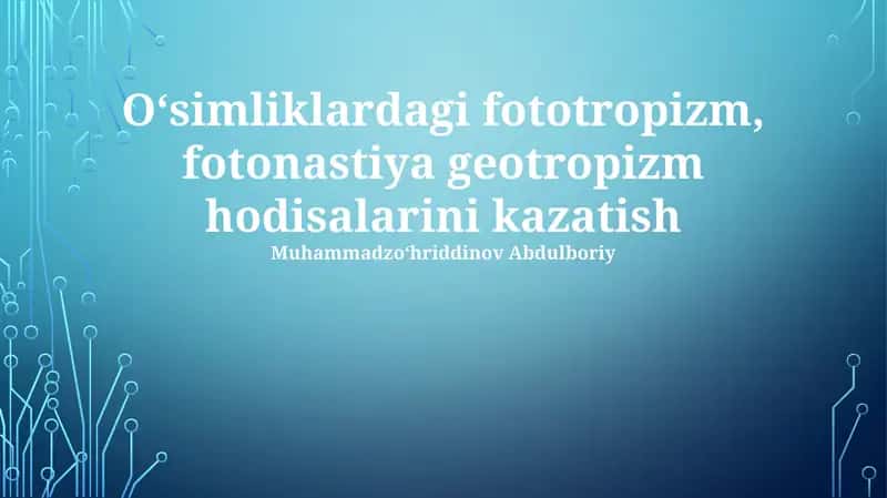 Oʻsimliklardagi fototropizm, fotonastiya geotropizm hodisalarini kazatish