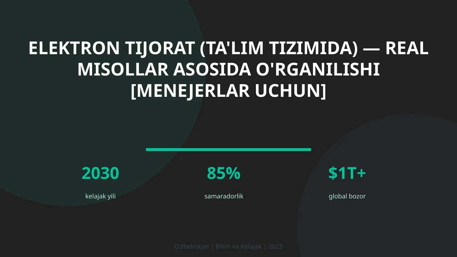 Elektron tijorat (ta'lim tizimida) — real misollar asosida o'rganilishi [menejerlar uchun]