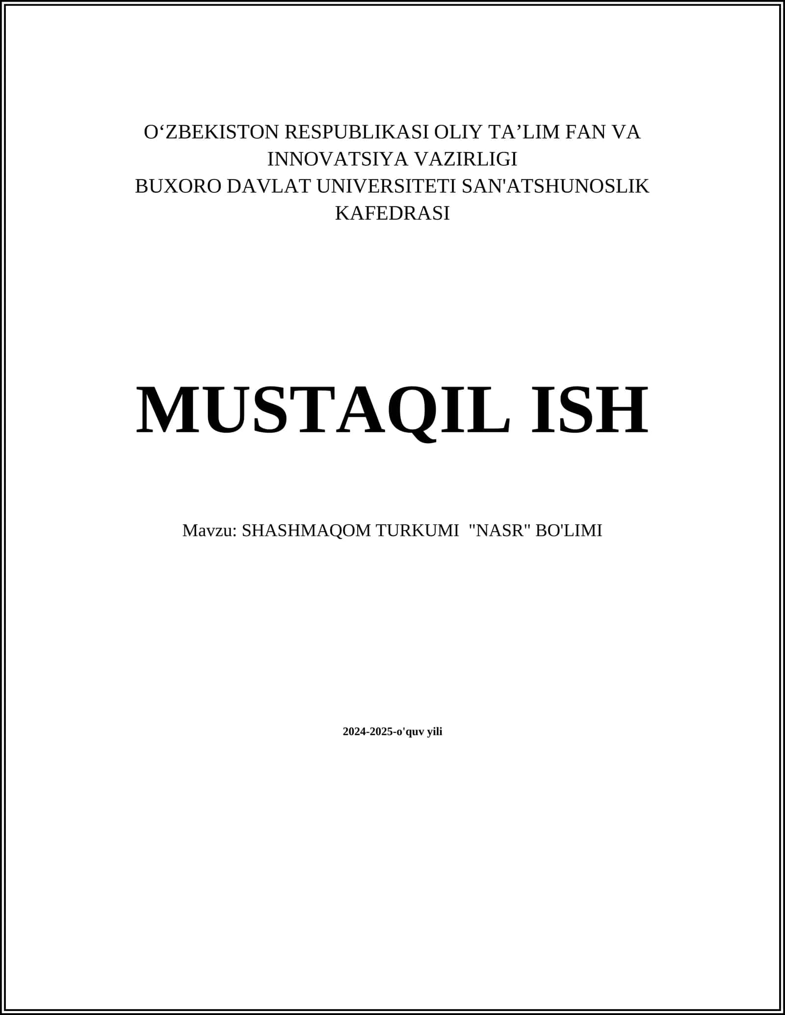 SHASHMAQOM TURKUMI "NASR" BO'LIMI