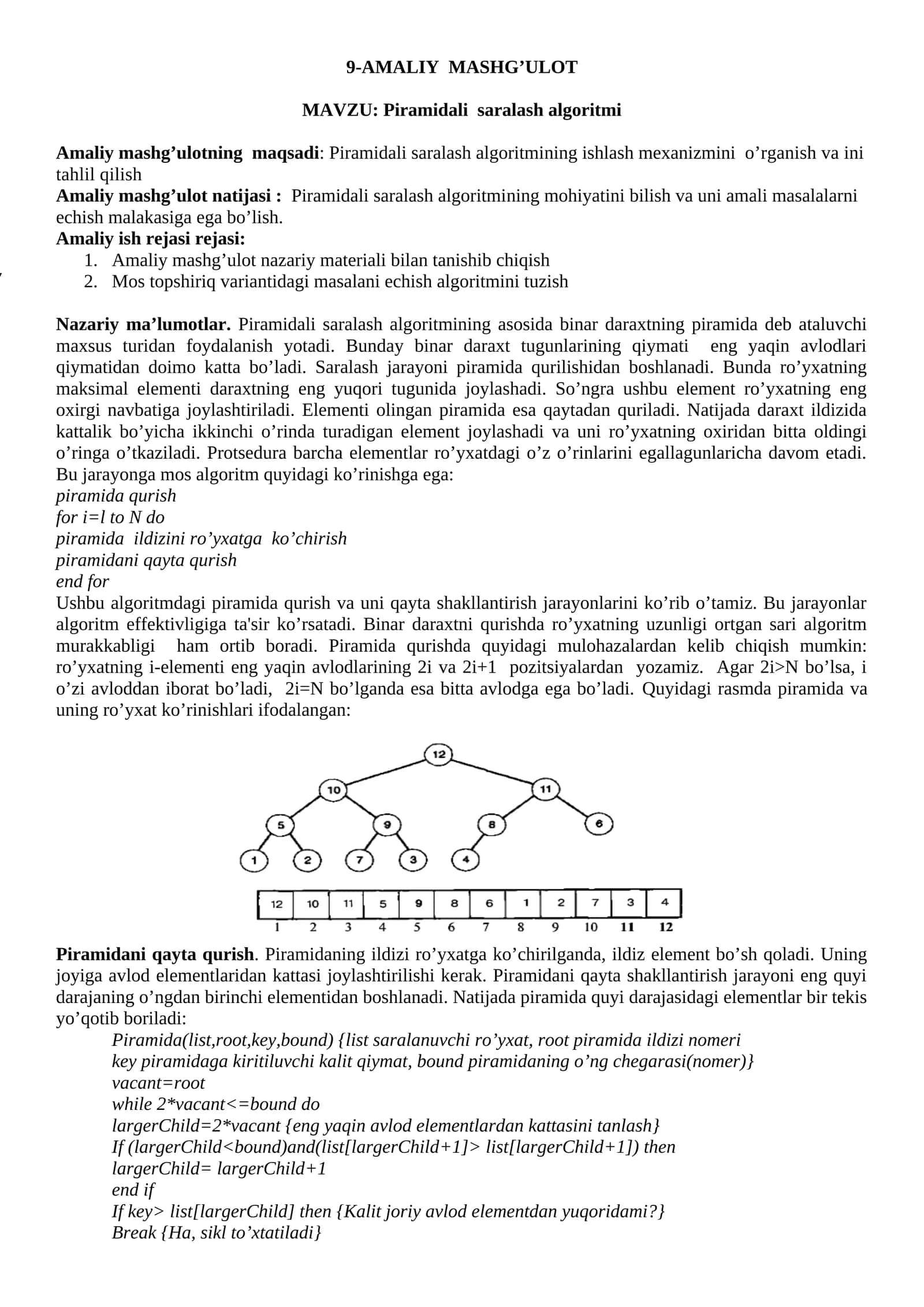 Piramidali saralash algoritmi