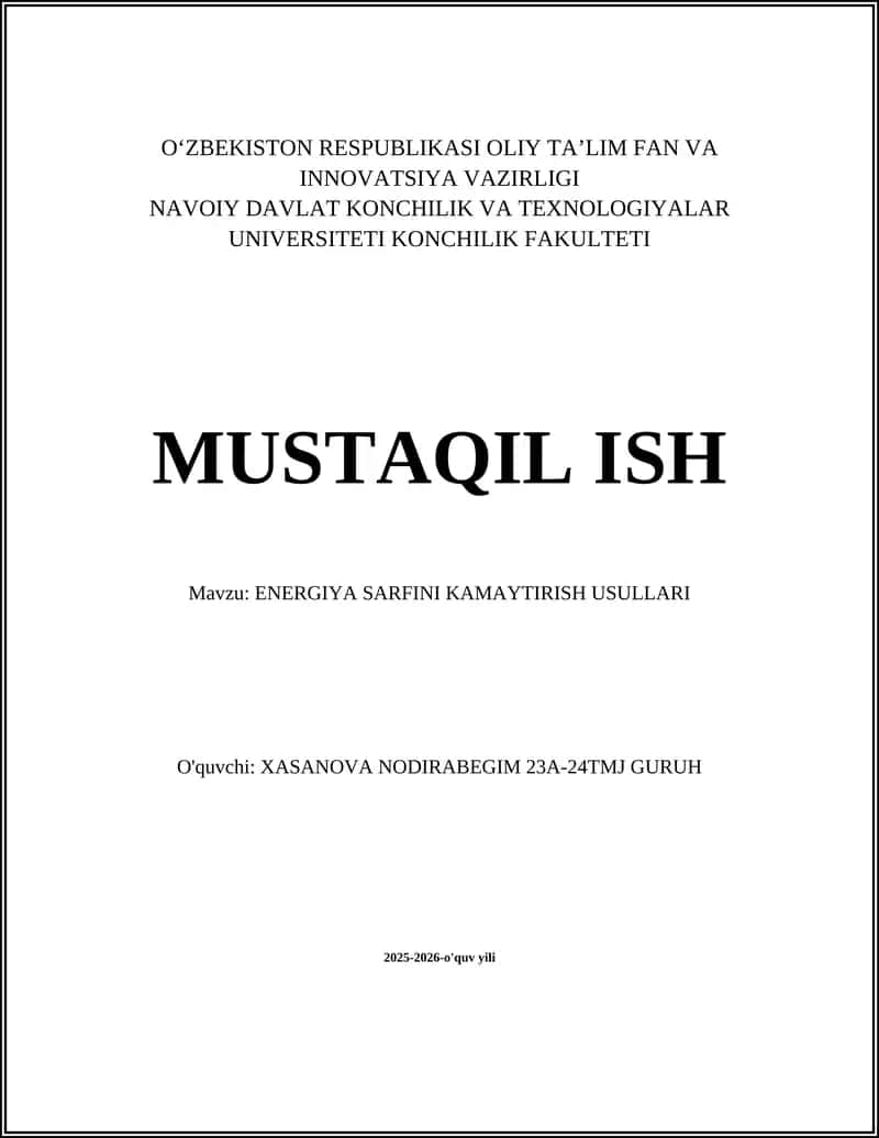 ENERGIYA SARFINI KAMAYTIRISH USULLARI