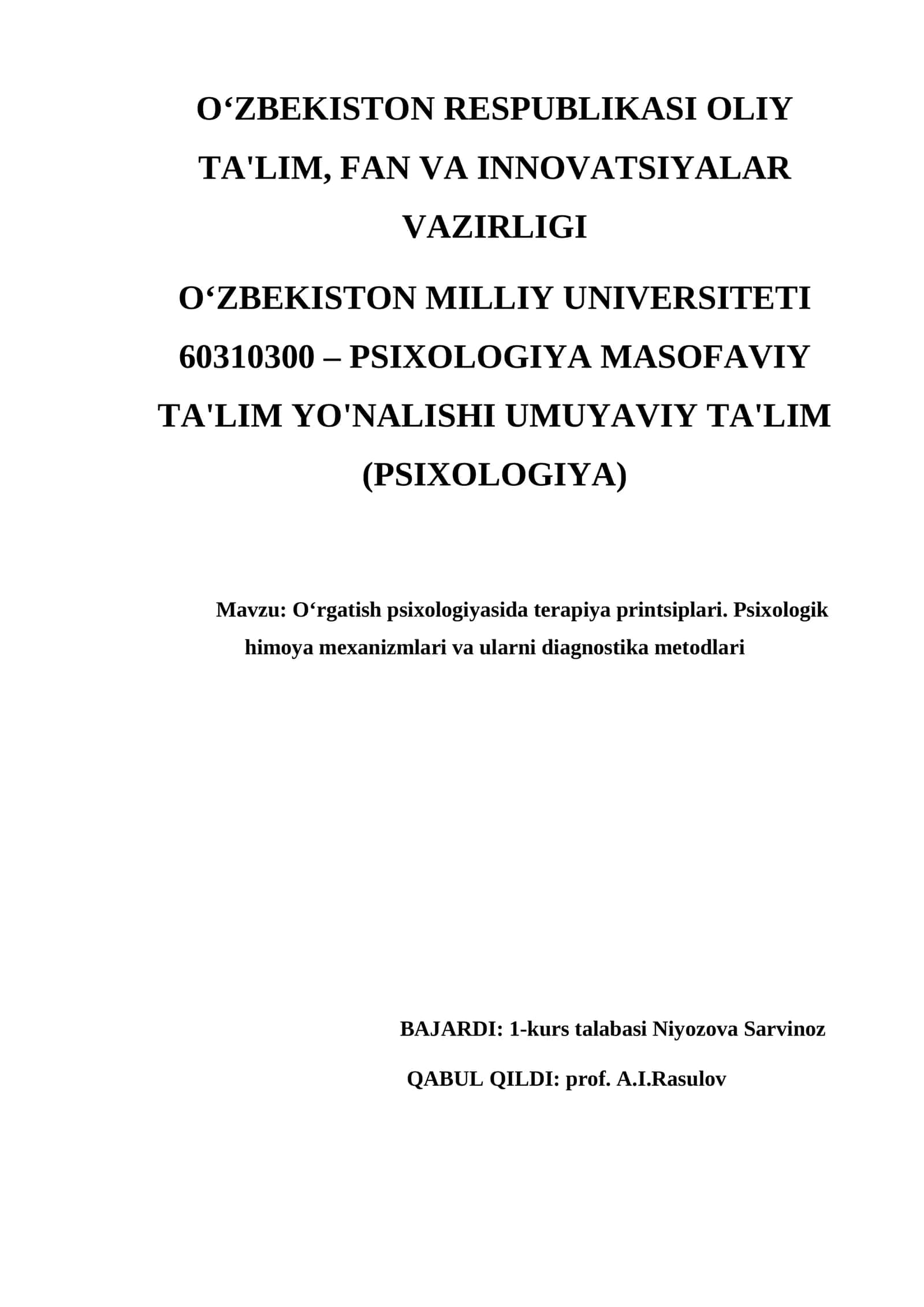 O‘rgatish psixologiyasida terapiya printsiplari