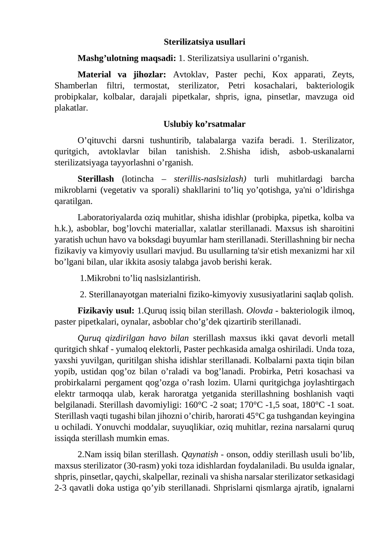 Sterilizatsiya usullari
