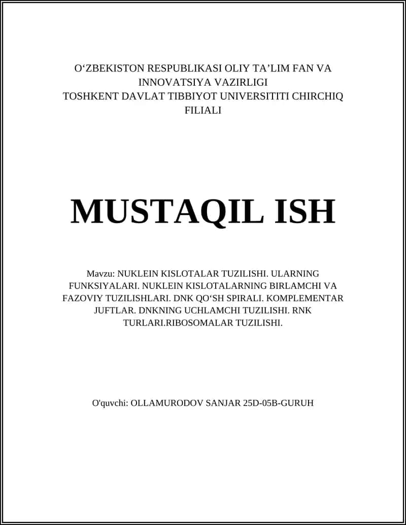 NUKLEIN KISLOTALAR TUZILISHI