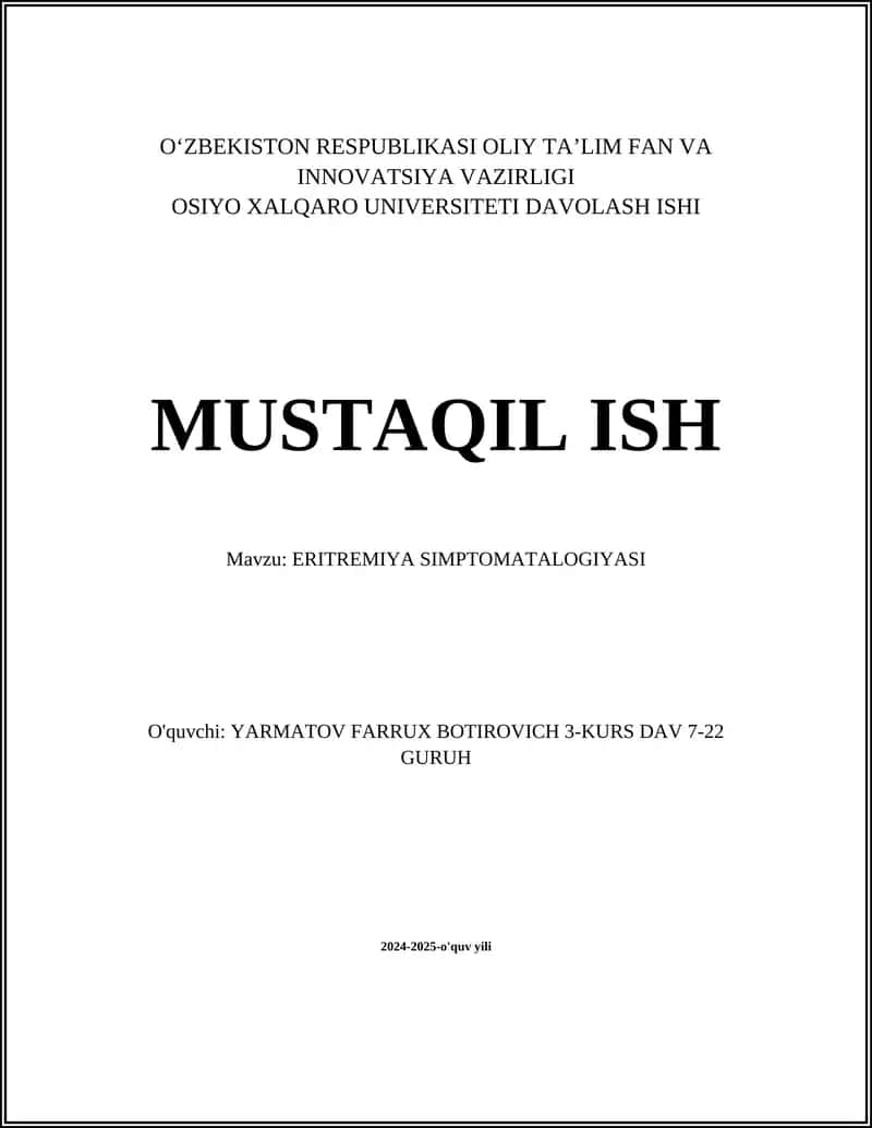 ERITREMIYA SIMPTOMATALOGIYASI