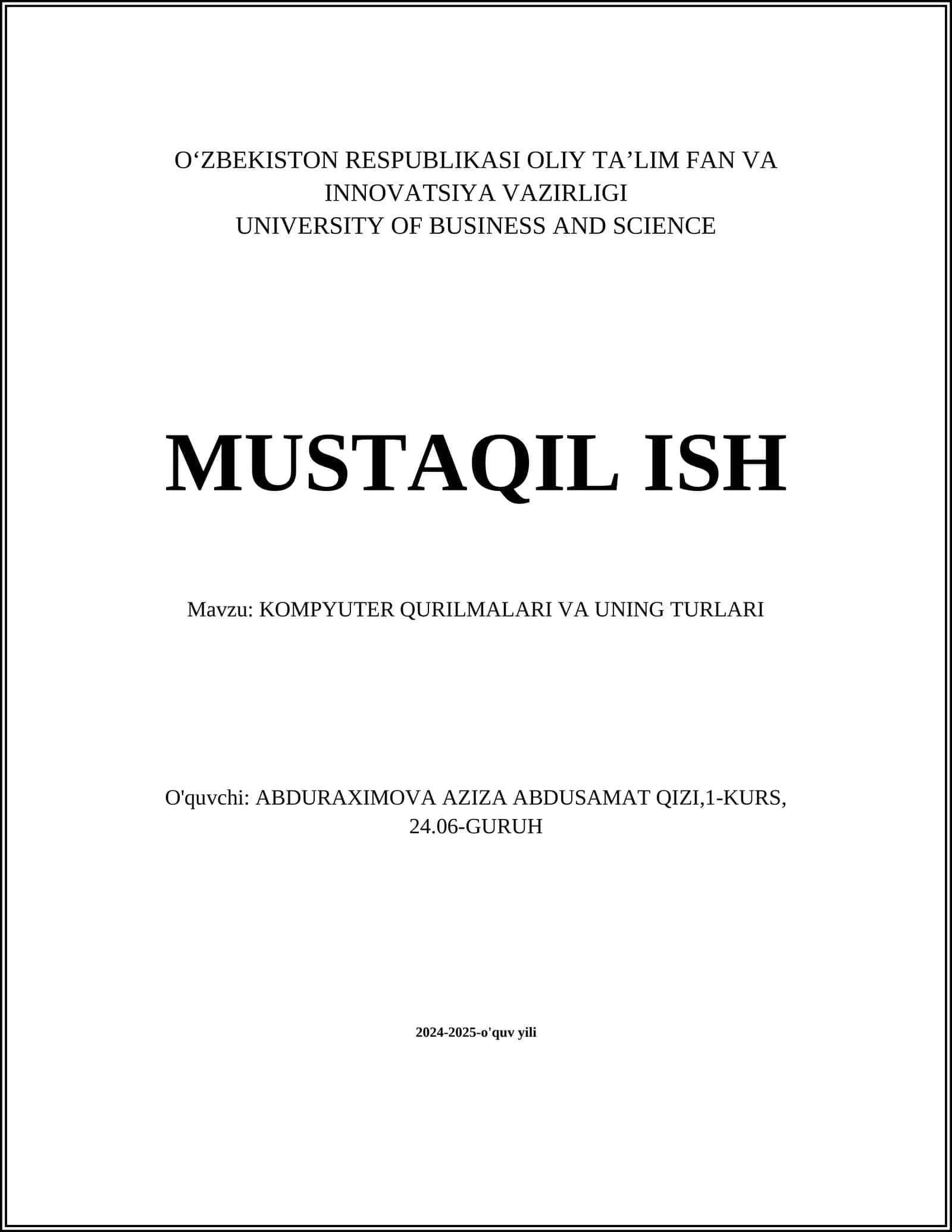 KOMPYUTER QURILMALARI VA UNING TURLARI