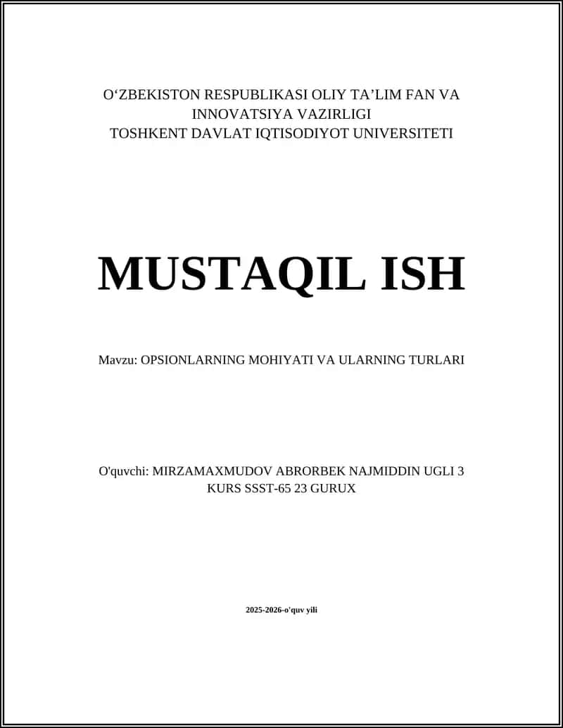 Opsionlarning mohiyati va turlari