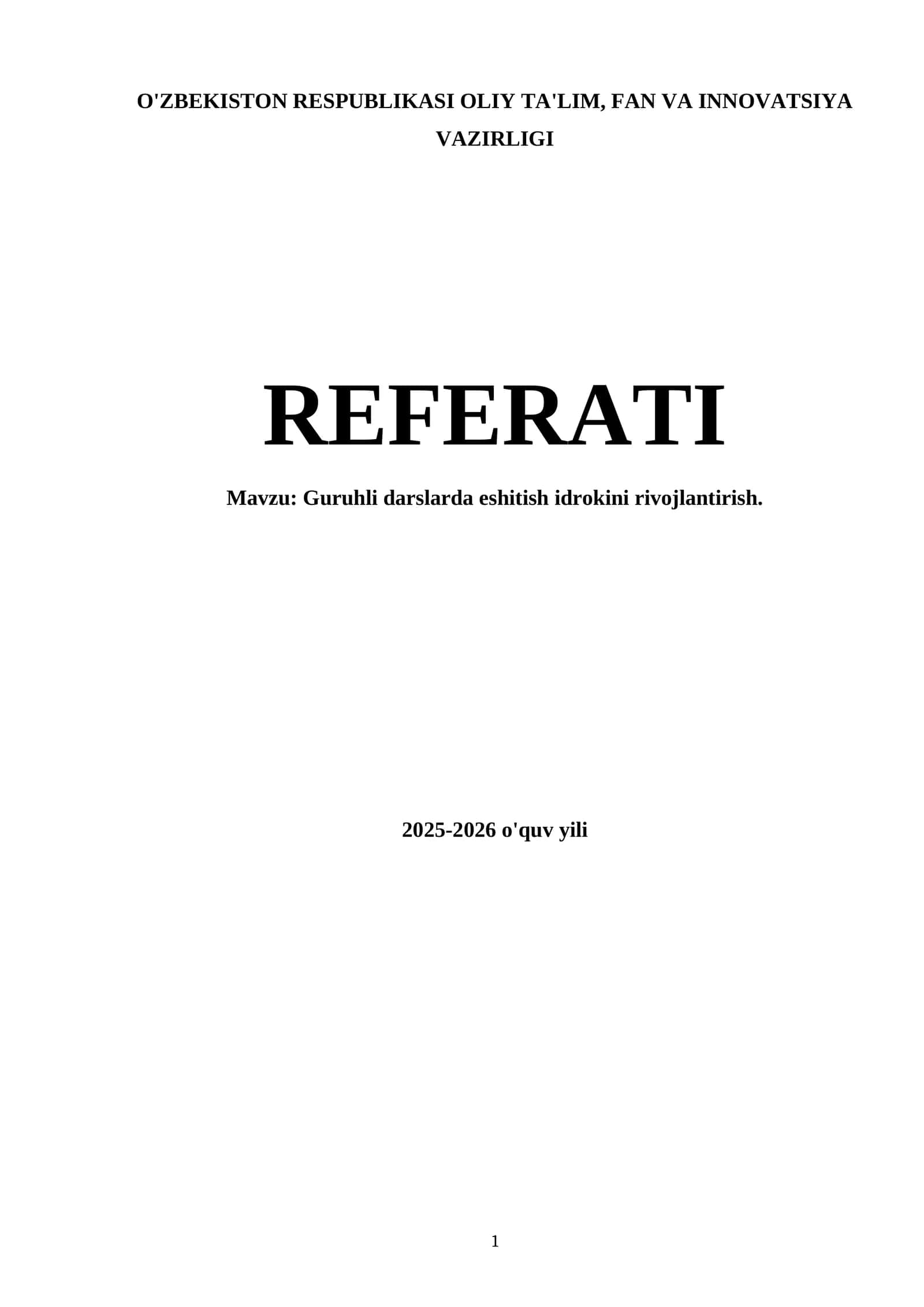 Guruhli darslarda eshitish idrokini rivojlantirish