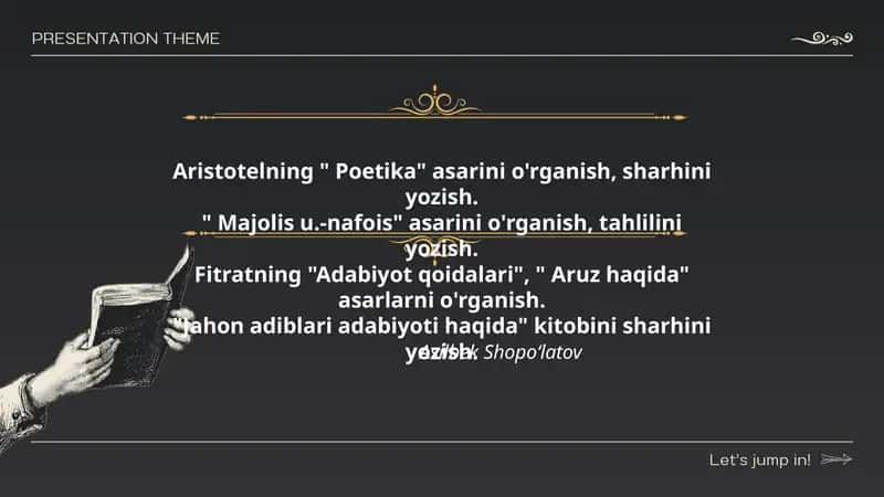 Fitratning "Adabiyot qoidalari", " Aruz haqida" asarlarni o'rganish
