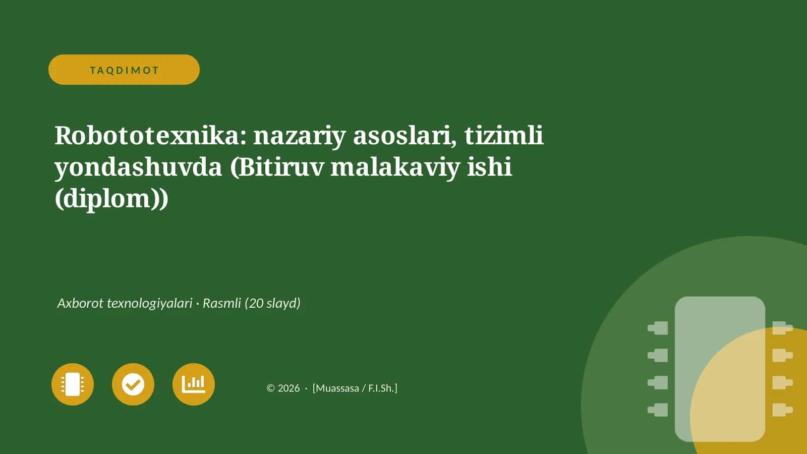 Robototexnika: nazariy asoslari, tizimli yondashuvda (Bitiruv malakaviy ishi (diplom))
