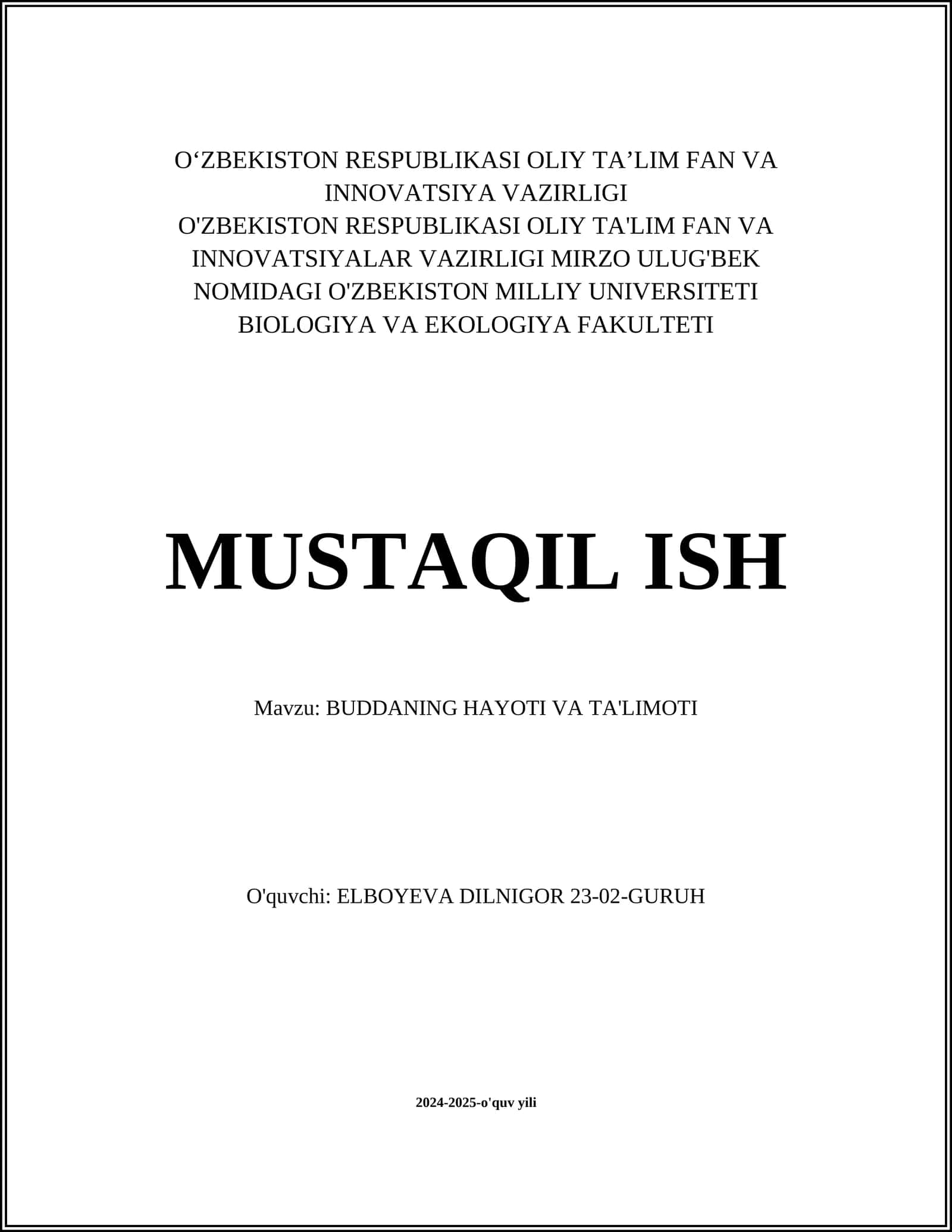 BUDDANING HAYOTI VA TA'LIMOTI