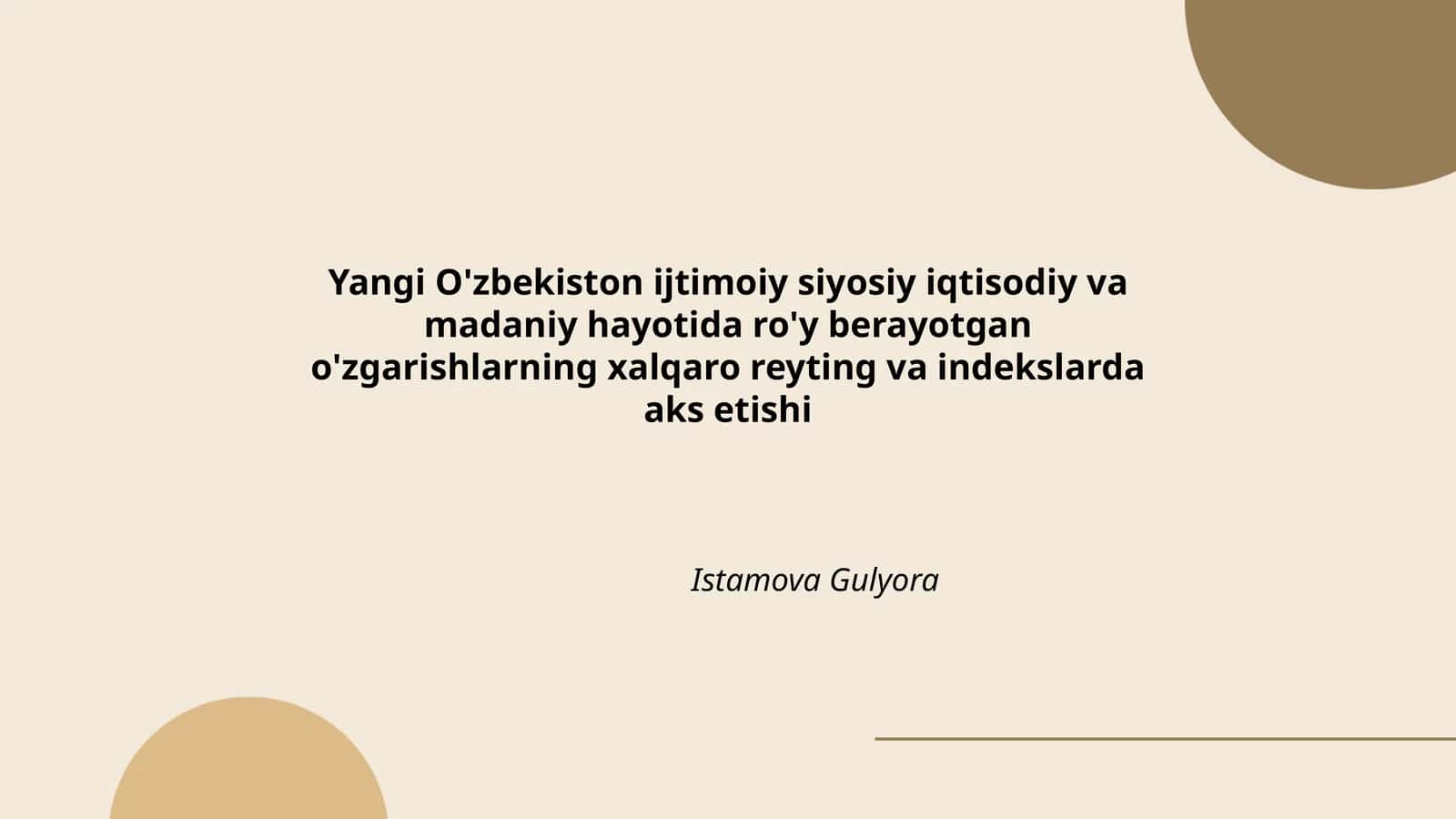 Yangi O'zbekistonning xalqaro reytinglarda ko'tarilishi