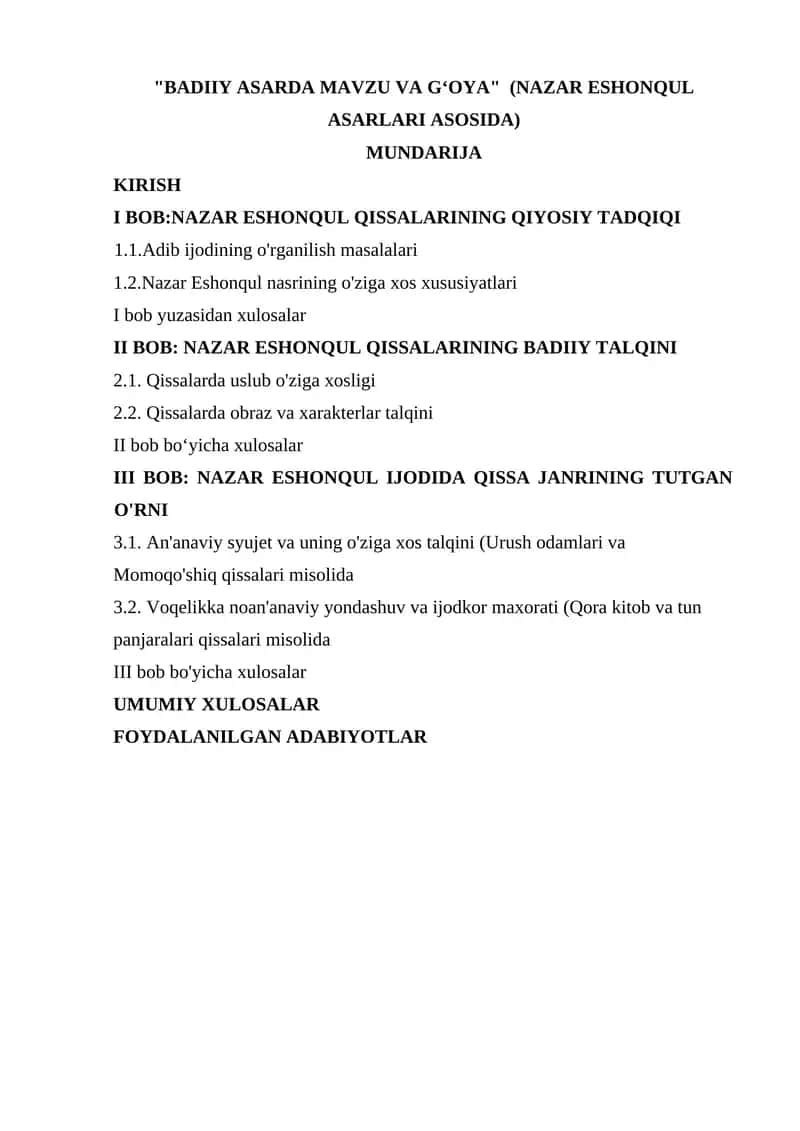 BADIIY ASARDA MAVZU VA G‘OYA  NAZAR ESHONQUL ASARLARI ASOSIDA.docx