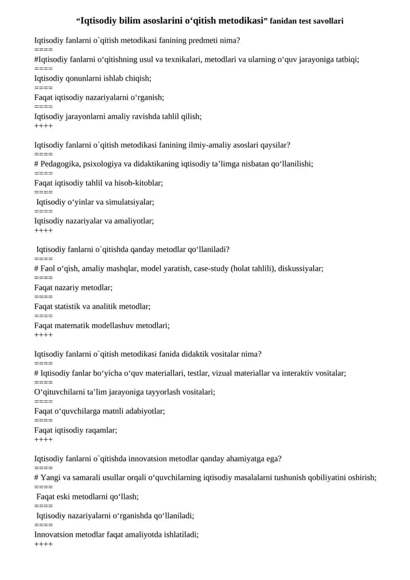 Iqtisodiy bilim asoslarini o‘qitish metodikasi